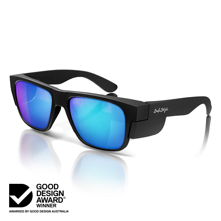 Fusions Matte Black Frame Mirror Blue Polarised Lens
