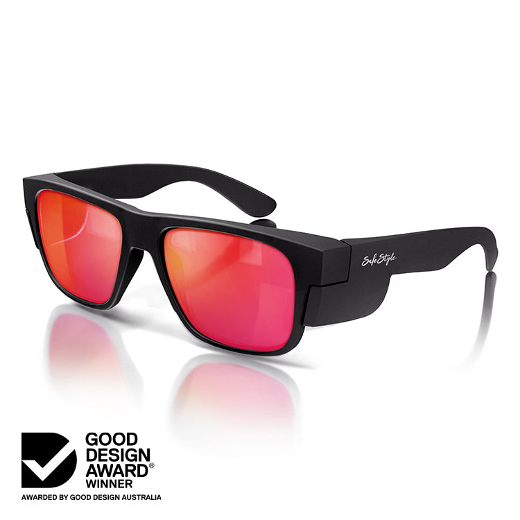 Fusions Matte Black Frame Mirror Red Polarised Lens