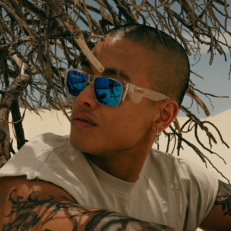 Fusions Clear Frame Mirror Blue Polarised Lens