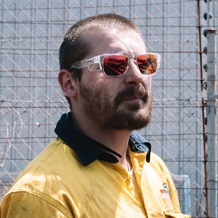 Fusions Clear Frame Mirror Red Polarised Lens