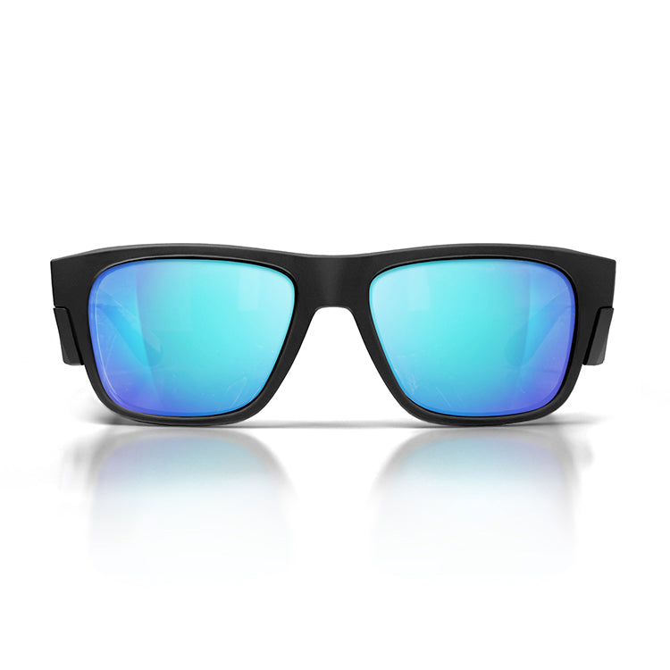 Fusions Matte Black Frame Mirror Blue Polarised Lens